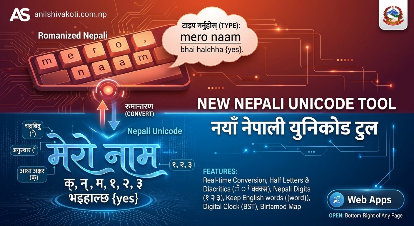 नयाँ 'Nepali Unicode' टुल सार्वजनिक: रोमन नेपालीलाई सजिलै युनिकोडमा रूपान्तरण गर्नुहोस्!